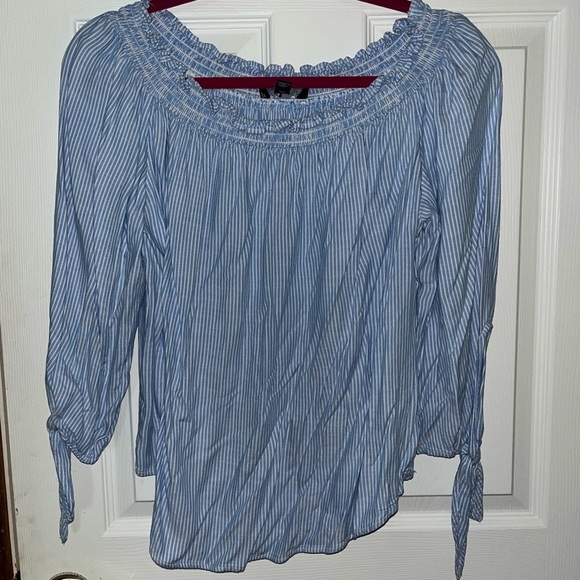 Tommy Hillfiger Off the Shoulder Blue Striped Women's Top Large - Picture 1 of 4